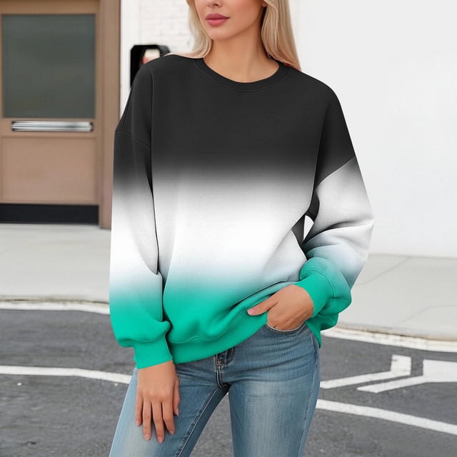 Xuyuer Women's Fashion Printed Long Sleeve Loose Blouse, Round Neck Hoodless Sweatshirt for Casual Spring Wear, Weekend Outings and Cozy Layering