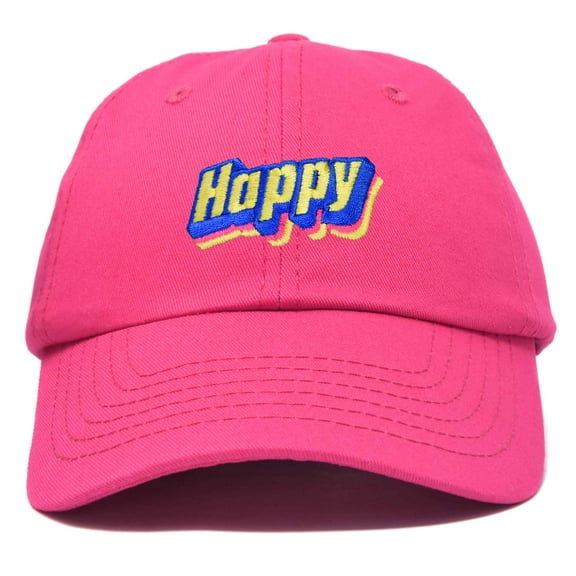 DALIX Colorful Happy Hat Mens Womens Embroidered Baseball Cap in Hot Pink
