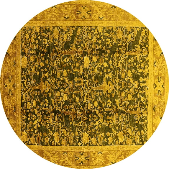 Ahgly Company Indoor Round Oriental Yellow Traditional Area Rugs, 6' Round