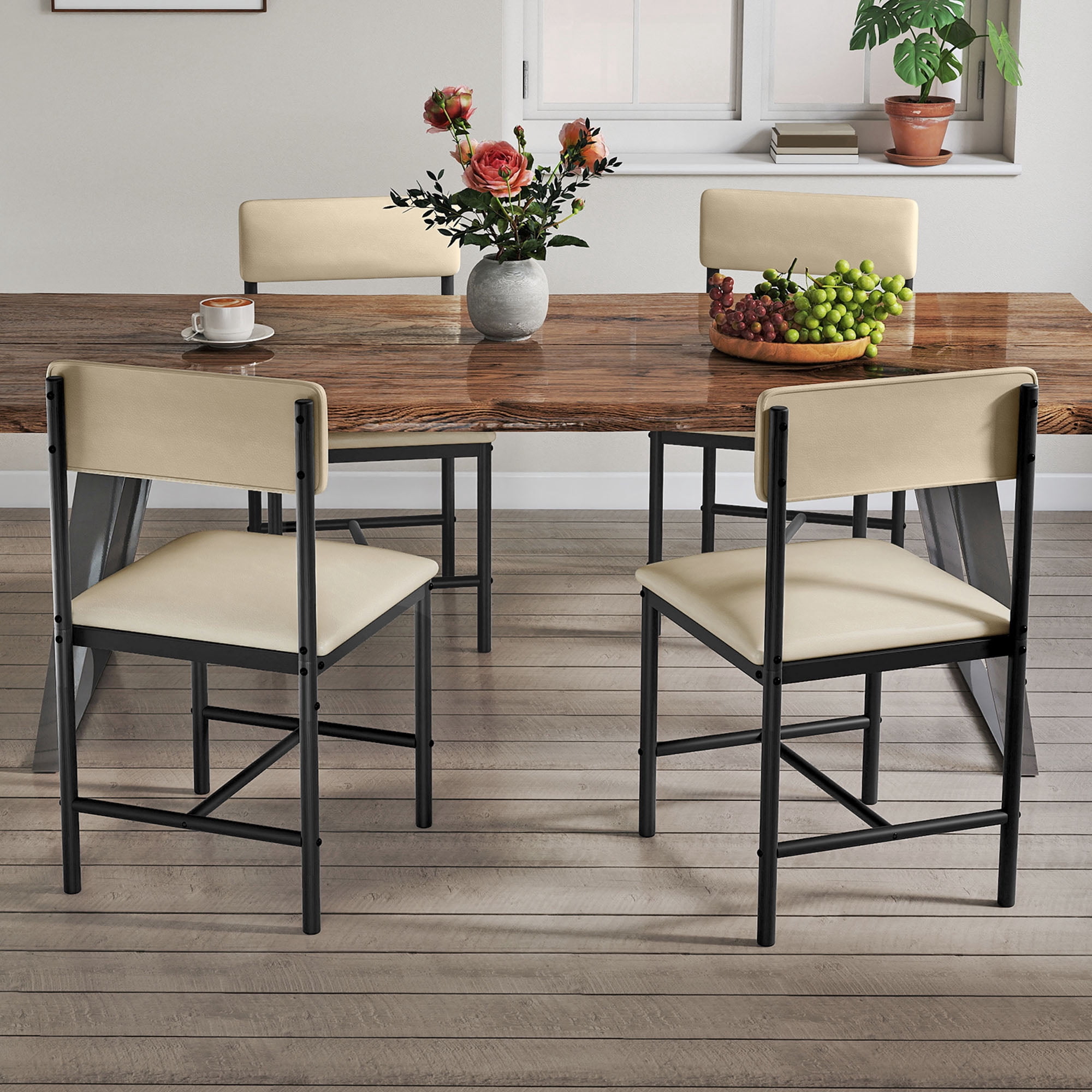 Dextrus Dining Chairs Set of 4, PU Upholstered ModernKitchen Chair for Dining Living Room, White
