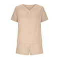 thumbnail image 5 of Pajamas for Women Two Piece Pj Shorts Summer Lounge Set Pleated V-Neck Loose Top Loungewear Sets, 5 of 9