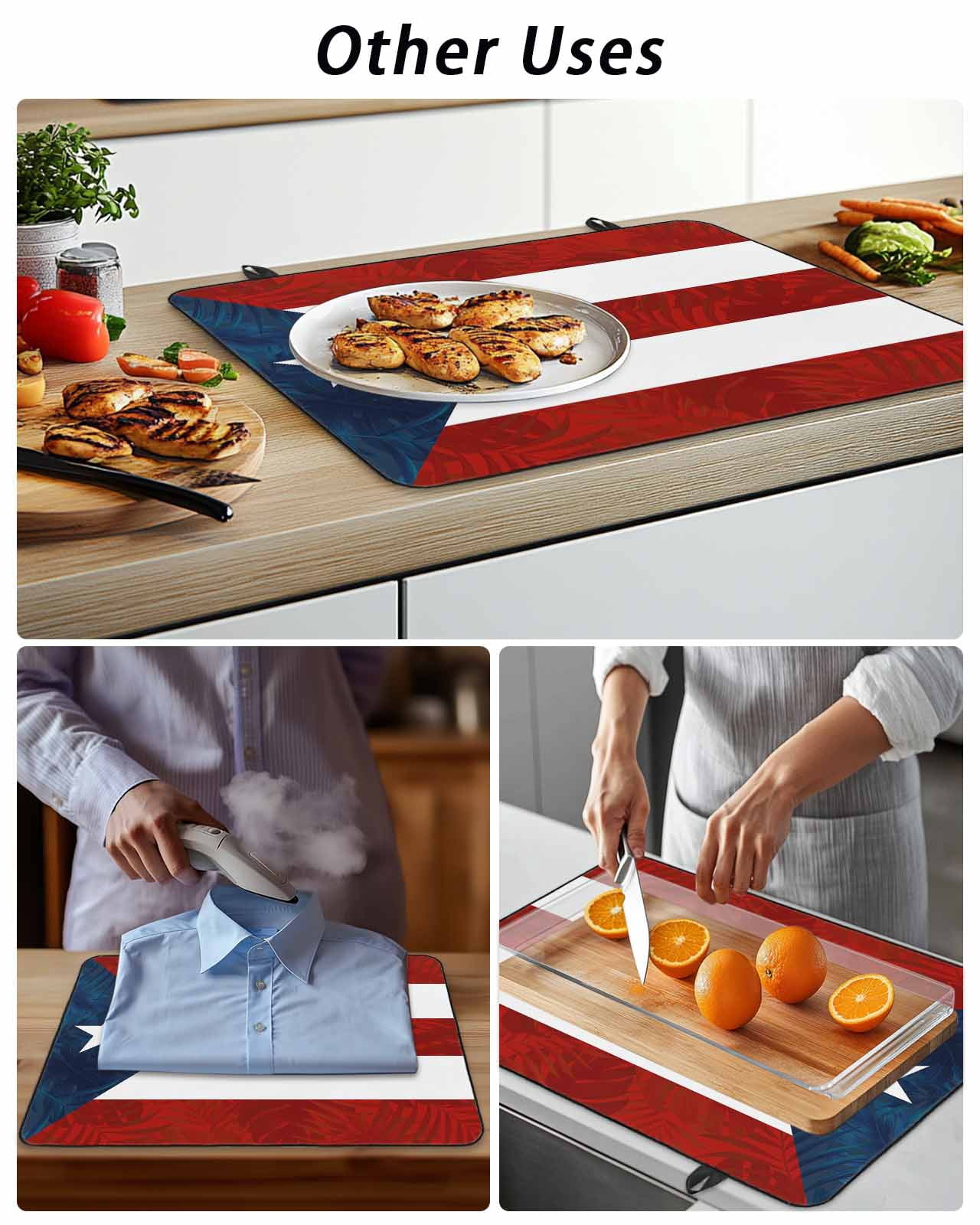 Stove Top Covers for Electric Stove, Puerto Rico Flag Glass Stovetop Cover Protector, Palm Leaf Botanical Red Striped Blue Star Induction Cooktop Protector Oven Mat for Kitchen Countertop 24"x21"