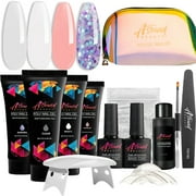 ASTOUND BEAUTY Poly Nail Gel Kit with LED Lamp, Slip Solution and Glitter Poly Nail Gel All-in-One Travel Kit