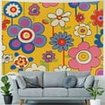 thumbnail image 4 of Shiartex Boho Floral Tapestry Vintage Pink Blue and White Flower Hippie Abstract Yellow Tapestry Home Decor Wall Hanging for Living Room Bedroom Dorm  Painting, 4 of 6