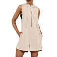 thumbnail image 3 of lcziwo Rompers for Women 2025 Comfy Athletic Workout Sweatshirt Romper Summer Sleeveless Half Zip Up Hooded Tank Jumpsuits with Pockets Prime Sales of The Day Beige XXL, 3 of 9