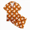 thumbnail image 5 of TOWED22 Halloween Pajamas Girl Silk Pajamas Button Up Shirt and Shorts Satin Pajama Set 2 Piece Loungewear Sleepwear Outfit Sets for 2-13 Years(Orange,6-7 Y), 5 of 5