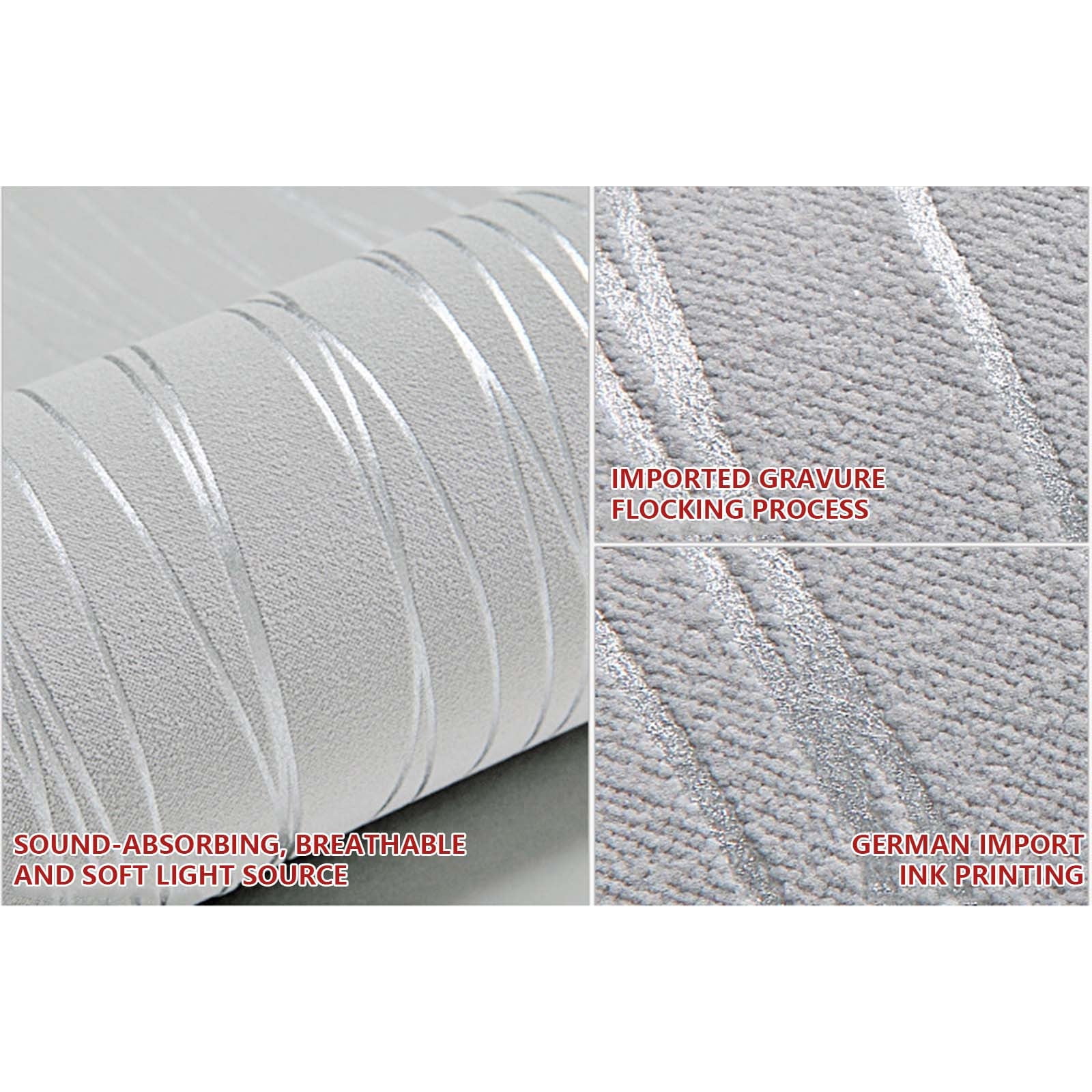 Abstract Striped Wallpaper Roll, Modern Flocking Design, Non Self Adhesive Wall Covering Paper 5m² Coverage - View #11