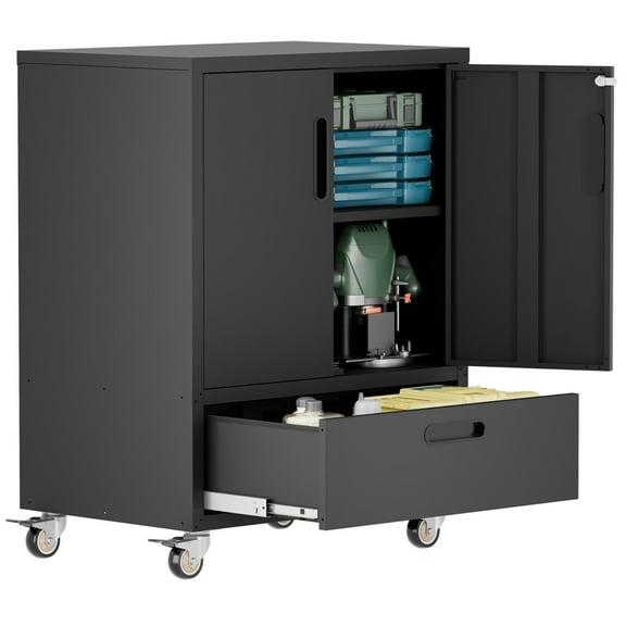 40" Tool Cart with Wheels, Mobile Tool Cabinet with Locking Casters & Drawer, Heavy-Duty Steel Garage Storage Organizer