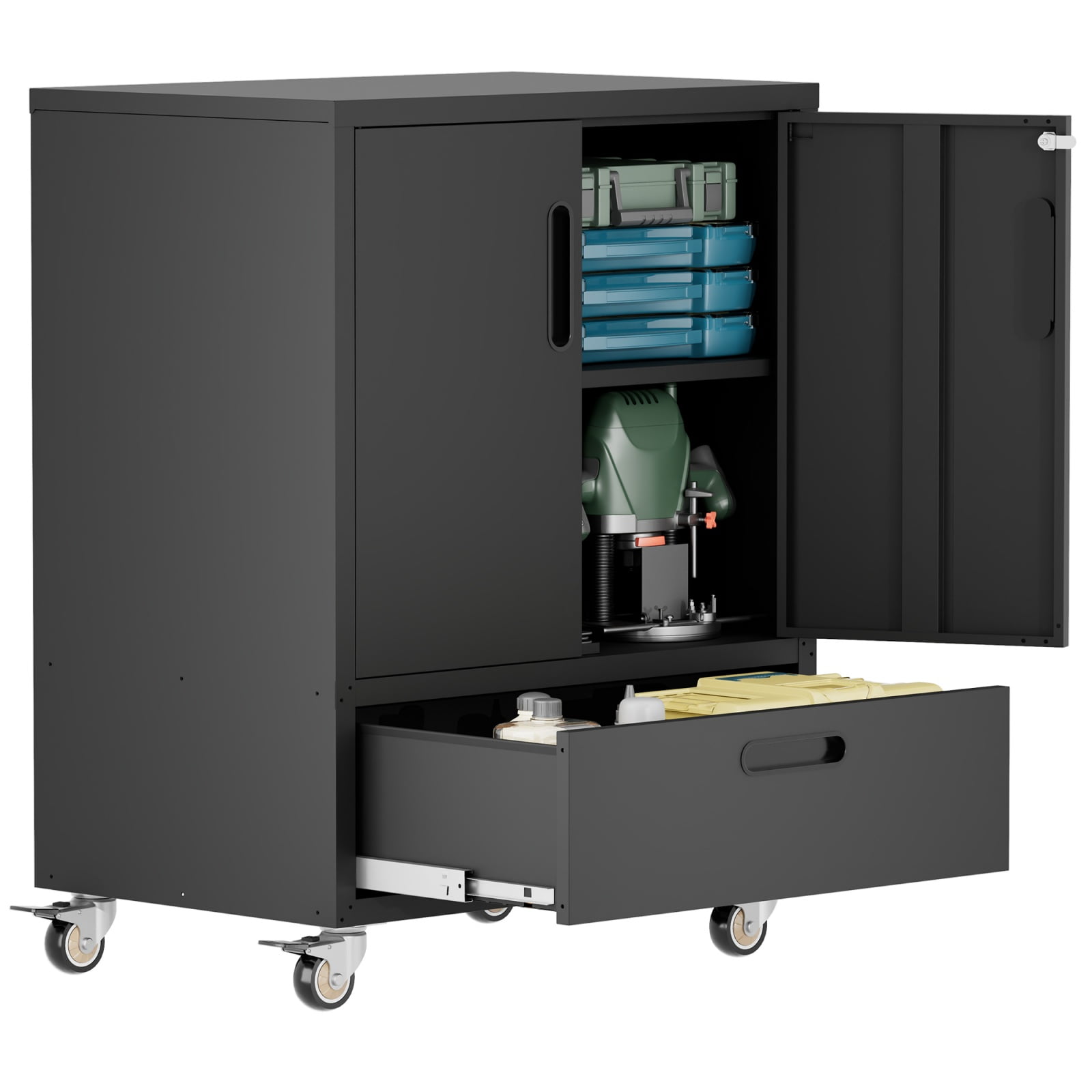 40 Tool Cart with Wheels Mobile Tool Cabinet with Locking Casters & Drawer Heavy-Duty Steel Garage Storage Organizer