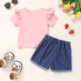 thumbnail image 4 of Younger Tree Baby Girl Shorts Outfit Kid Summer Print T-Shirt Denim Shorts Clothes Set for 18-24 Months, 4 of 9