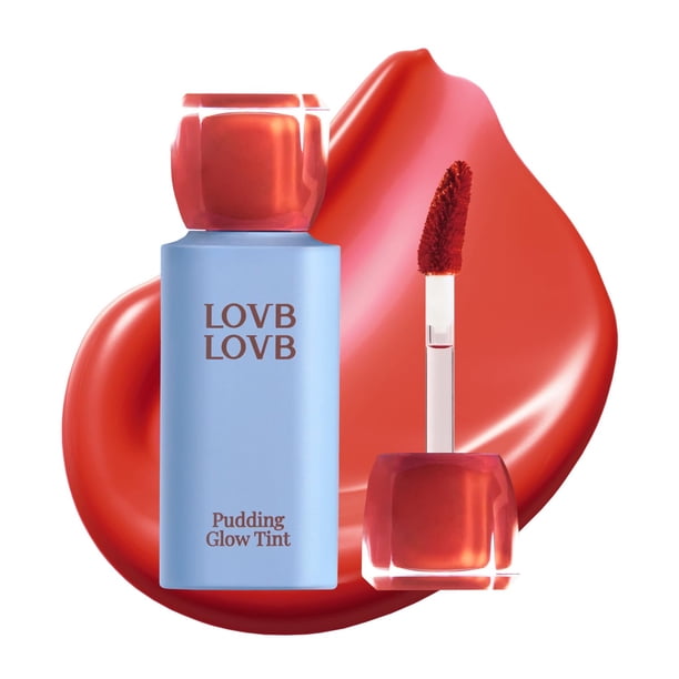 LOVB LOVB Pudding Glow Tinte de labios coreano | Tinte de brillo labial de larga duración para Glowy | Hidratante | Alta pigmentación | Tinte de labios brillante no pegajoso 0.14 oz (04 SUNSET BEIGE)