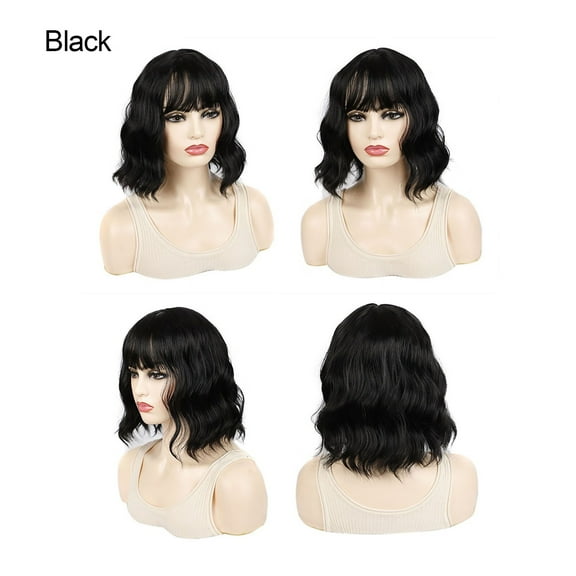 DOPI Human Hair Wigs For Women Black Color Natural Lace Hair Women Short Wavy Bob Silky Wavy Synthetic Heat Resistant Wig w