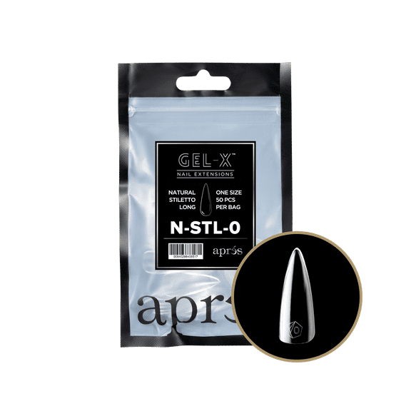 Apres Gel-X Nail Extensions N-STL-0 Natural Stiletto Long Tips Size: 0 | 50 Pcs