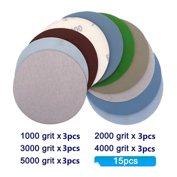 RAGUPEL 15PCS 5 Inch Sanding Discs Assorted 1000-5000 Grit Wet & Dry Sandpaper 125mm Compatible for Random Orbital Sanders Polishing