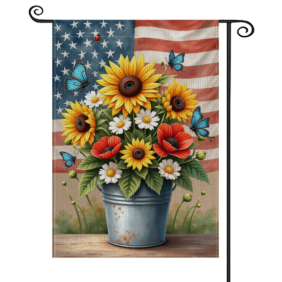 30x45Patriotic Patriotic Garden Flag Sunflower Pattern US Flag Garden Banner Ladybug Detail Floral Arrangement Rustic Yard Flag for Fourth of July Celebration Backyard Decoration Front Porch Display