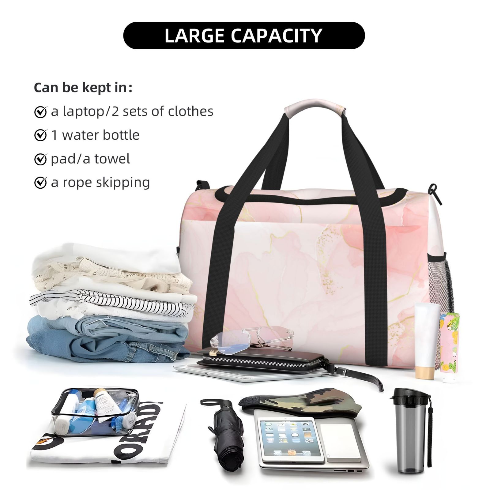 Fuzoiu Marble Print Travel Duffle Bag,Carry On Tote Bags,Duffel Bag,Sport Gym Bag, Hospital Bag for Labor and Delivery, Overnight Bag,Luggage Bag