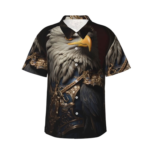 Fotbe Noble Style Bald Eagle Camisa Hawaiana para Hombre Unisex – Camisa Casual de Verano con Botones de Manga Corta de Algodón y Lino,Large