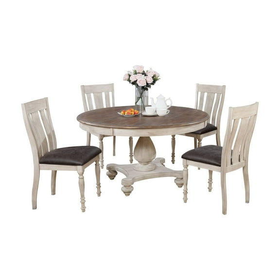 Roundhill Furniture Arch Round 30'' Height 5-Piece Dining Set, Up to 4 Seats, Weathered Oak