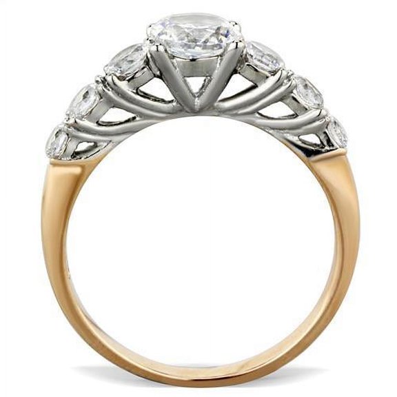 TK1794 - Two-Tone IP Rose Gold Stainless Steel Ring with AAA Grade CZ in Clear