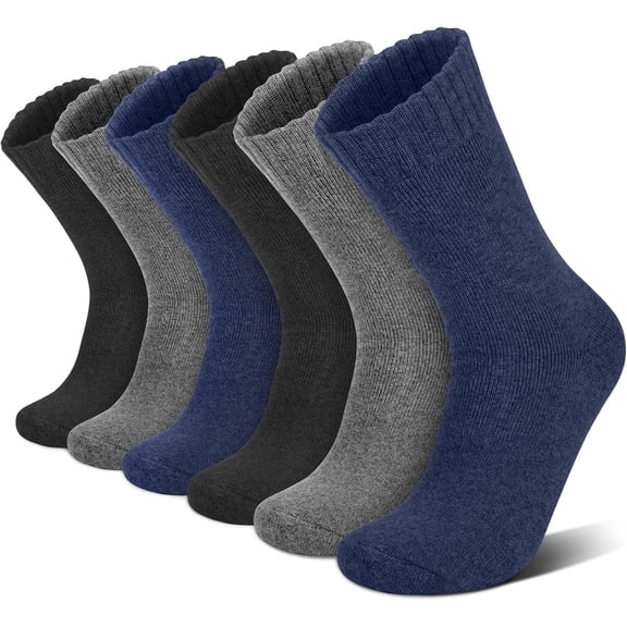 Men's 6/2 PairsMerino Wool Crew Socks Size 9-14 Thick Striped Thermal Socks for Winter Hiking & Daily Wear
