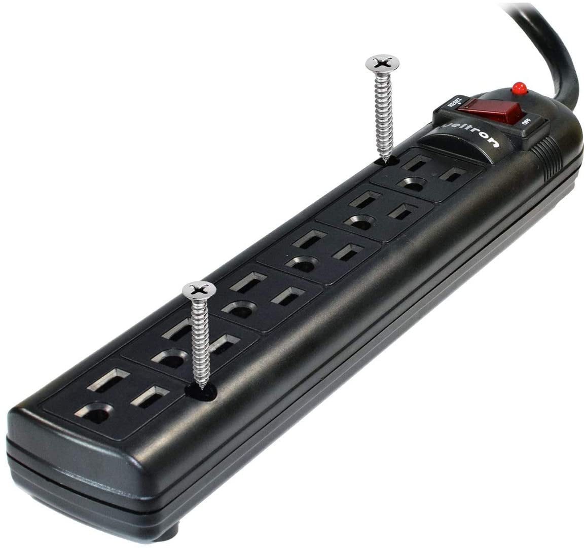 Weltron 6 Outlet Black Surge Protector Power Strip, Wall Mount, 750