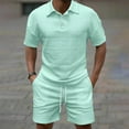 thumbnail image 2 of VBTAPA Men's Summer Casual Polo Shirt and Shorts Set Short Sleeve 2 Piece Outfits Fashion Athletic Tracksuit Sweatsuit with Pockets Mint Green S, 2 of 7