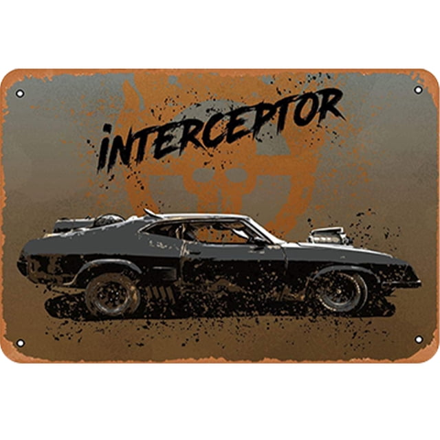 Placa Metal Vintage Interceptor Coche Pintura Hierro Rectangular Pared 40x30cm