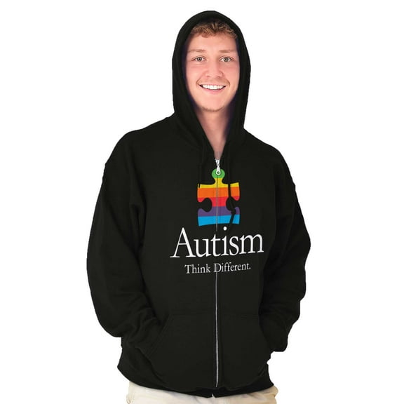 Autism Puzzle Piece Think Different Zip Up Hoodie Men's Women's Brisco Brands S