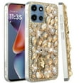 thumbnail image 3 of For Motorola Moto G 5G 2025 Full Diamond with Ornaments Hard TPU Case Cover - Gold Panda Floral, 3 of 3