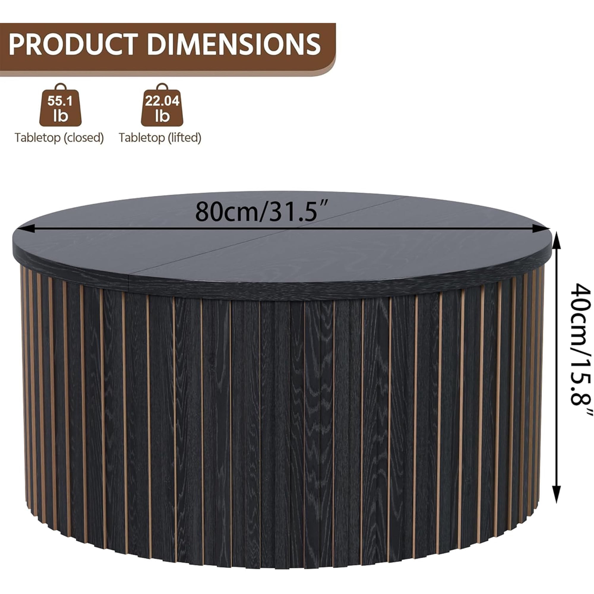 Round Coffee Tables for Living Room, Lift Top Coffee Table with Storage, Round Wood Center Table