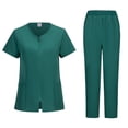 thumbnail image 2 of WULMLEO Womens Scrubs Outfits 2 Piece Short Sleeve Stretch Scrub Sets Petite V Neck Casual Nurse Uniform Shirts and Joggers Medical Fashion Soft Comfortable Nursing Workwear Dark Green XL, 2 of 5