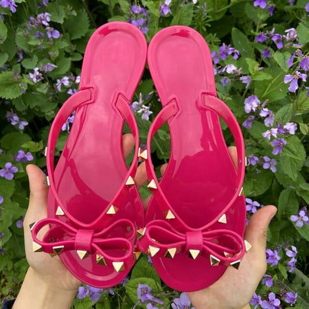 

Hot 2022 Fashion Woman Flip Flops Summer Shoes Cool Beach Rivets big bow flat sandals Brand jelly shoes sandals girls size 36-41