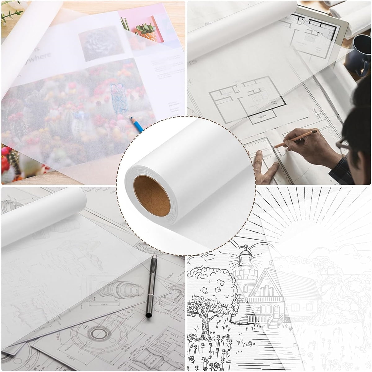 Yayun White Tracing Paper, 12" x 25 Yards Tracing Paper Roll, White Translucent Tracing Paper Roll, Pattern Paper, Drafting Paper, Tracing Paper for Sewing Patterns, Sketching