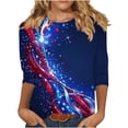 thumbnail image 2 of Wpawbk Haut d'Été à Manches 3/4 pour Femmes, Col Rond, Imprimé Décontracté - Polyester Léger et Respirant pour Usage Quotidien, Maison, Sortie, Tenues de Travail avec Shorts, Jupes, Sandales, 2 of 5