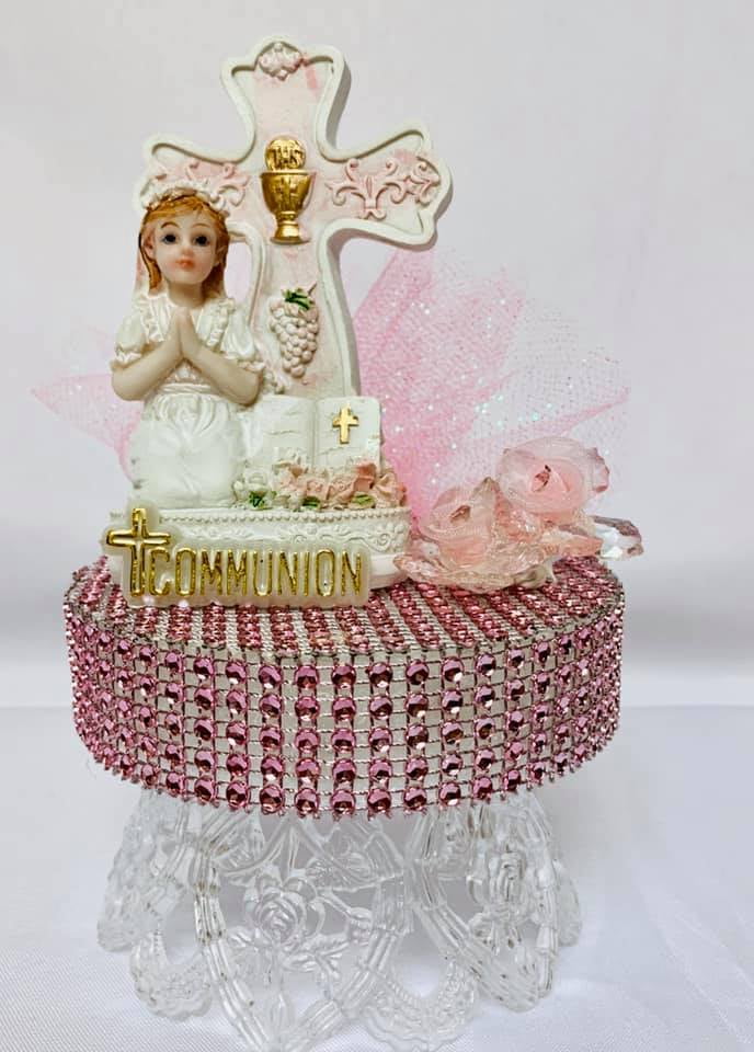 First Communion Pink Girls Cake Decoration Cake Topper Gift