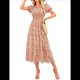 thumbnail image 2 of Vestidos Largos de Verano para Mujer 2025, Informales, con Escote en V, Corta Abullonada, Fruncidos, Vaporosos, para Playa, Bohemios, Largos, Florales, Naranja, Talla M, 2 of 9