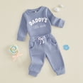 thumbnail image 4 of Baby Boy Fall Clothes Daddy's Boy Long Sleeve Romper and Pants Set | Waffle Knit, Striped, Embroidered, Baby Shower Present, Coming Home Outfit, First Birthday, 4 of 5