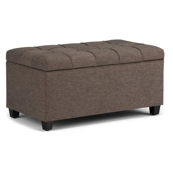 Sienna 33 inch Wide Storage Ottoman Bench in Fawn Brown Linen-Look Fabric