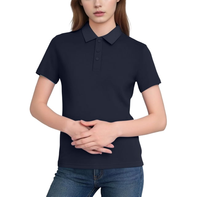 FRSASU Womens Polo Shirts Short Sleeve Button Lapel Collared Summer Tops Business Casual Basic Tees Navy M(M)