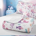 thumbnail image 4 of meiyoeat Cute Mermaid Print Quilt King For Girls,Pink Cartoon Ocean Creatures King Coverlet Set,3 Pieces,1 Bedspread and 2 Pillowcases, 4 of 7