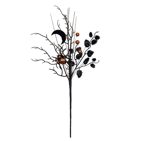 Clearance! Halloween Flowers Artificial Stem With Berry Branch Skull Ghost Bat Spider Picks For Vase Home Party Decor (Black, 17.7"X9.8"X2")
