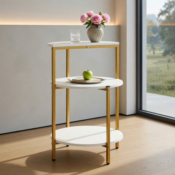 Resenkos 3-Tier Round End Table, Space-Saving Nightstand for Small Bedroom, Living Room, Office, White