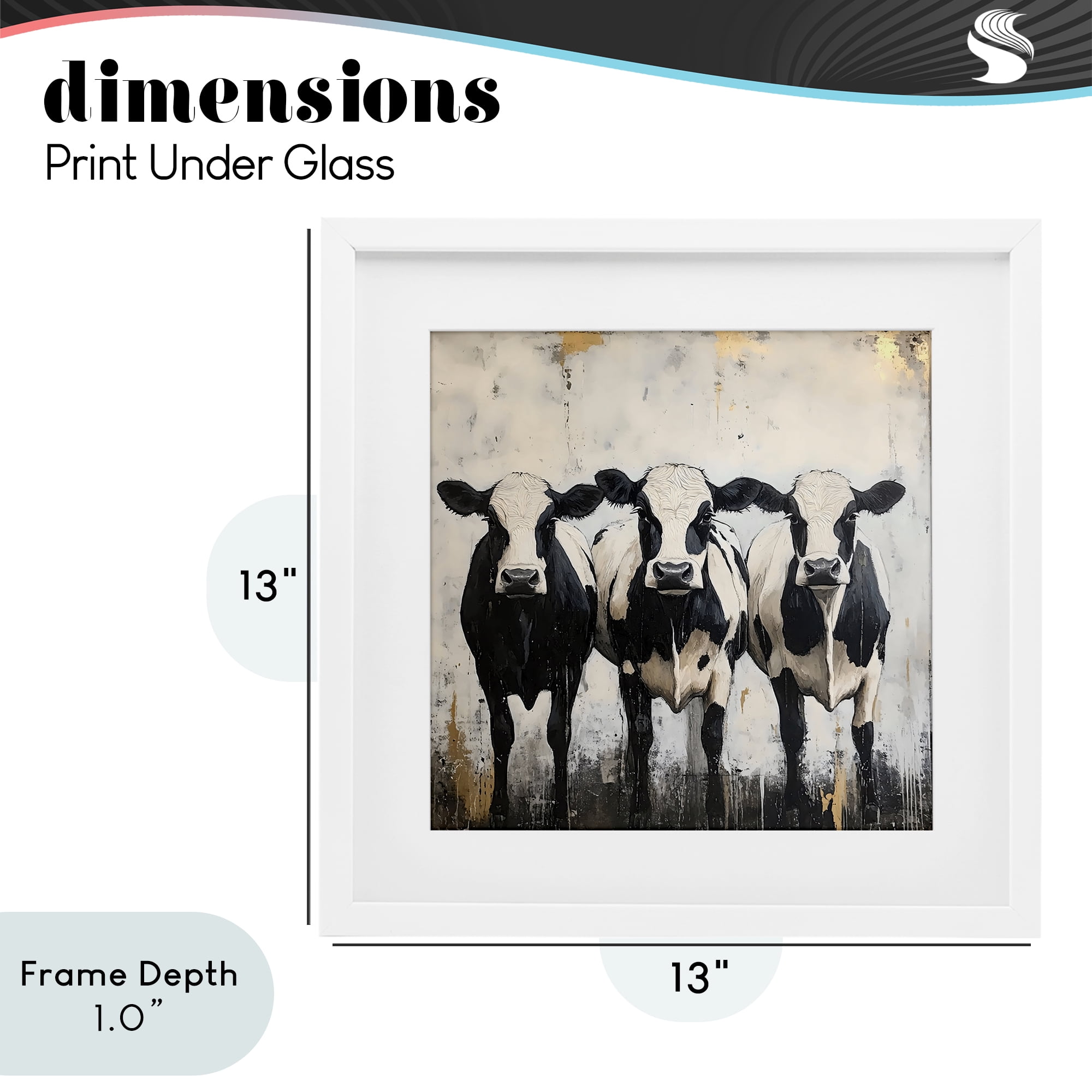 Stupell Industries Three Spotted Cows White Framed Print Under Glass, design by Creative Studio