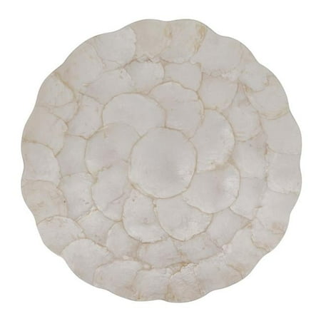 SARO 1701.I15R 15 in. Round Capiz Placemats with Ivory Scalloped Design - Set of 4