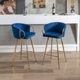 thumbnail image 4 of 2PCS 26-Inch Bar Stools with Chrome Footrest - Luxurious Velvet Fabric, Golden Legs, Simple High Bar Stool Design for Stylish Home Decor-Blue, 4 of 9