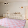 thumbnail image 4 of Janvonne Fluffy Checkered Area Rug for Living Room, 6x9ft Modern Soft Shag Plush Fuzzy Carpet for Bedroom Girls Boys Room Home Nursery Teens Dorm Decor,White and pink, 4 of 8