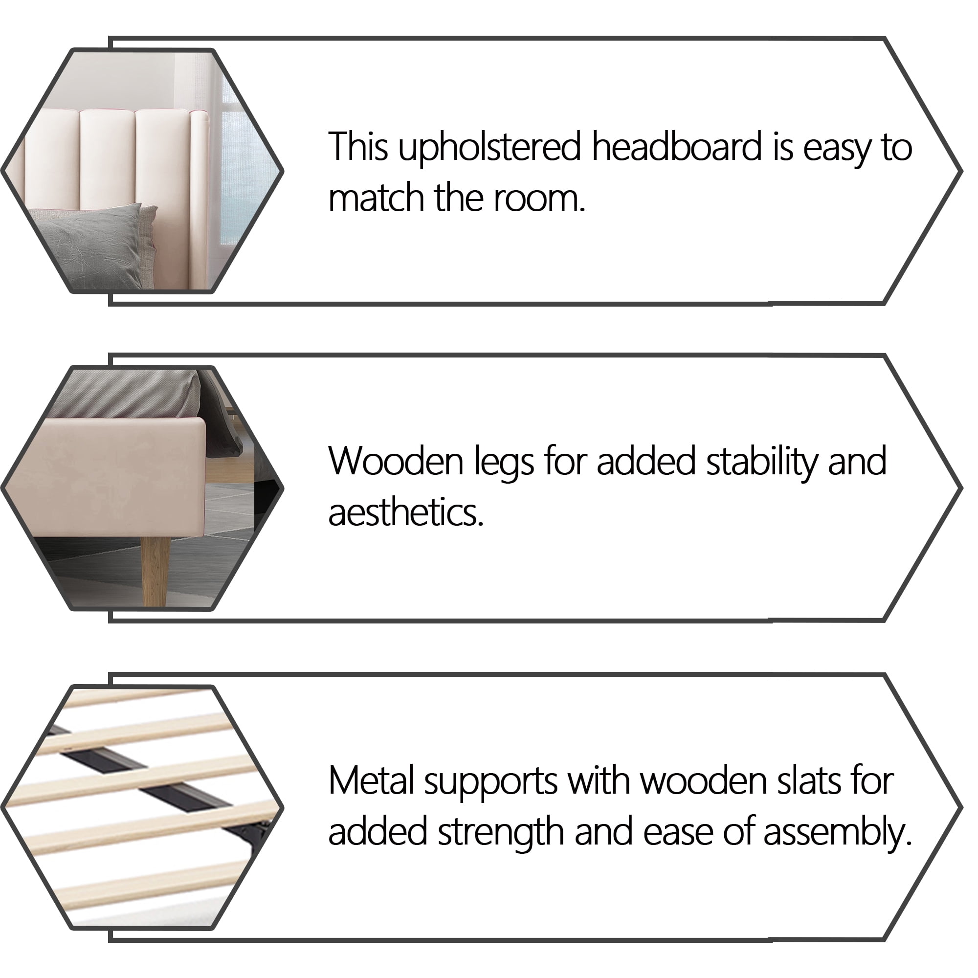 alazyhome Full Size Upholstered Platform Bed Frame, Easy Assemble, Beige