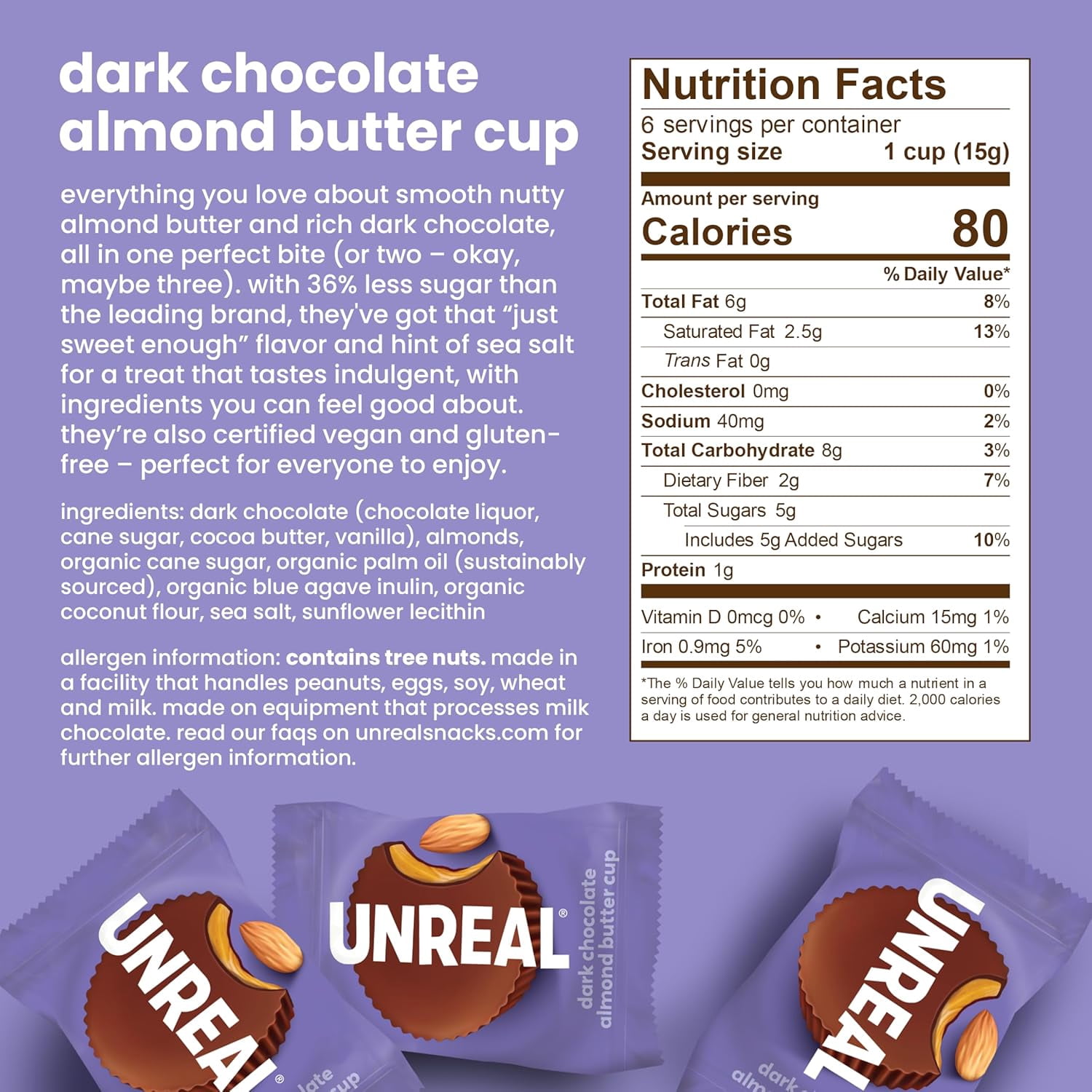 UNREAL Chocolate 6-Bag Variety Pack – Less Sugar, Non-GMO, Mixed Flavor