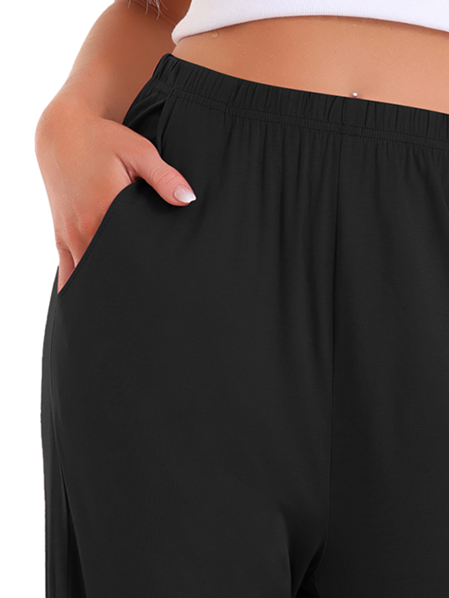 DARING DIVA Women's Elastic Waist Wide Leg Lounge Pants L Black