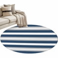 thumbnail image 2 of Navy Blue Grey Stripe Round Area Rug 3 FT, Small Kitchen Bathroom Mats, Minimalist Farmhouse Striped Washable Indoor Outdoor Throw Runner Carpet Non-Shedding Doormat for Table Shower Sofa Entryway, 2 of 8